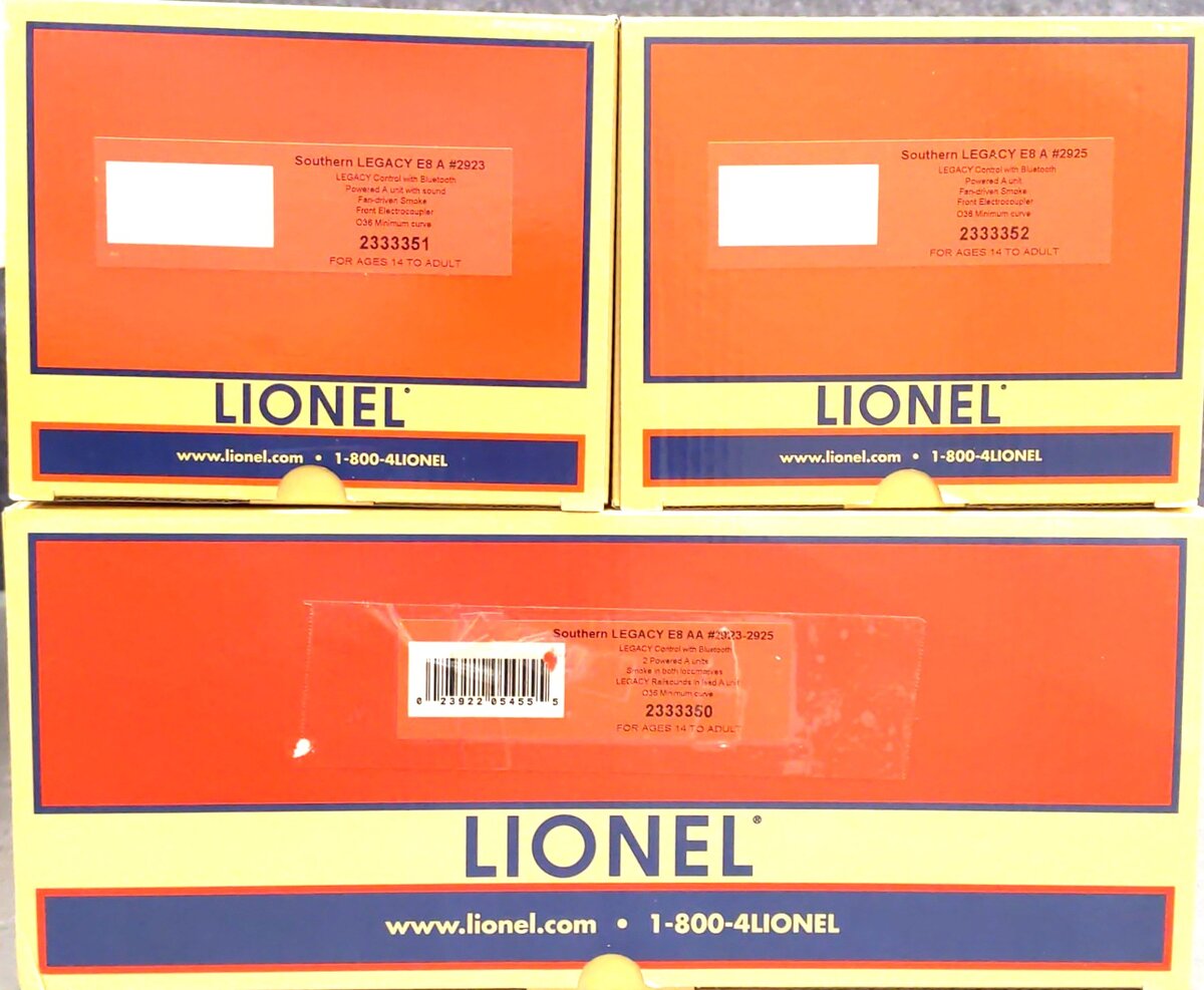 Lionel 2333350 O Southern Legacy E8 AA Diesel Locomotives #2923-2925 EX/Box