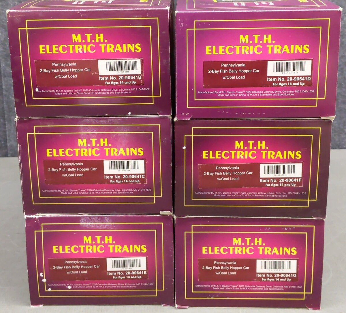 MTH 20-90641 O Gauge Pennsylvania Hopper Cars /w Coal Load Set of 6 NIB