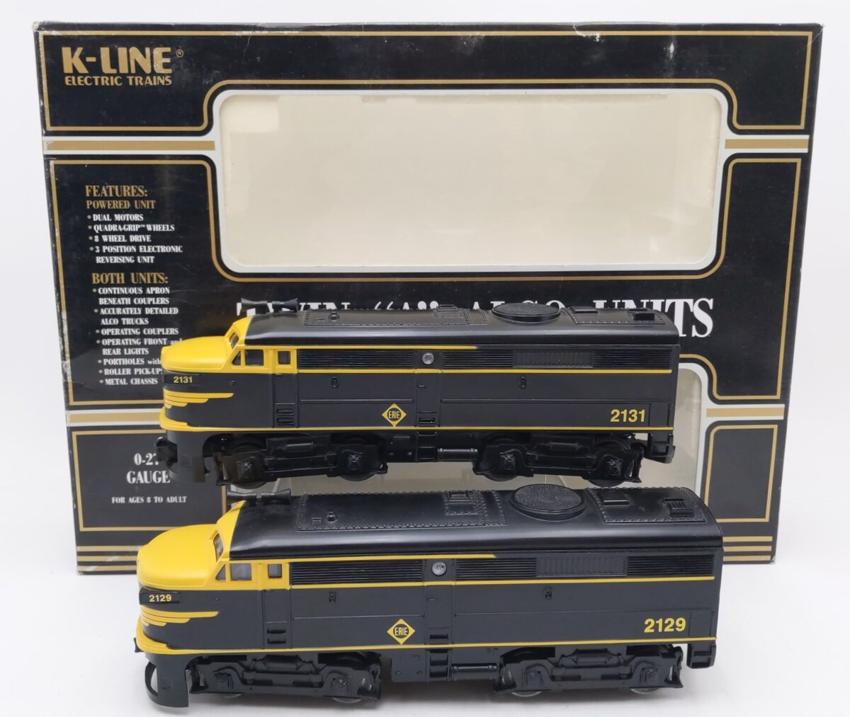 K-Line K2129 O Gauge Erie Alco AA Diesel Locomotive Set #2129/2131 EX/Box
