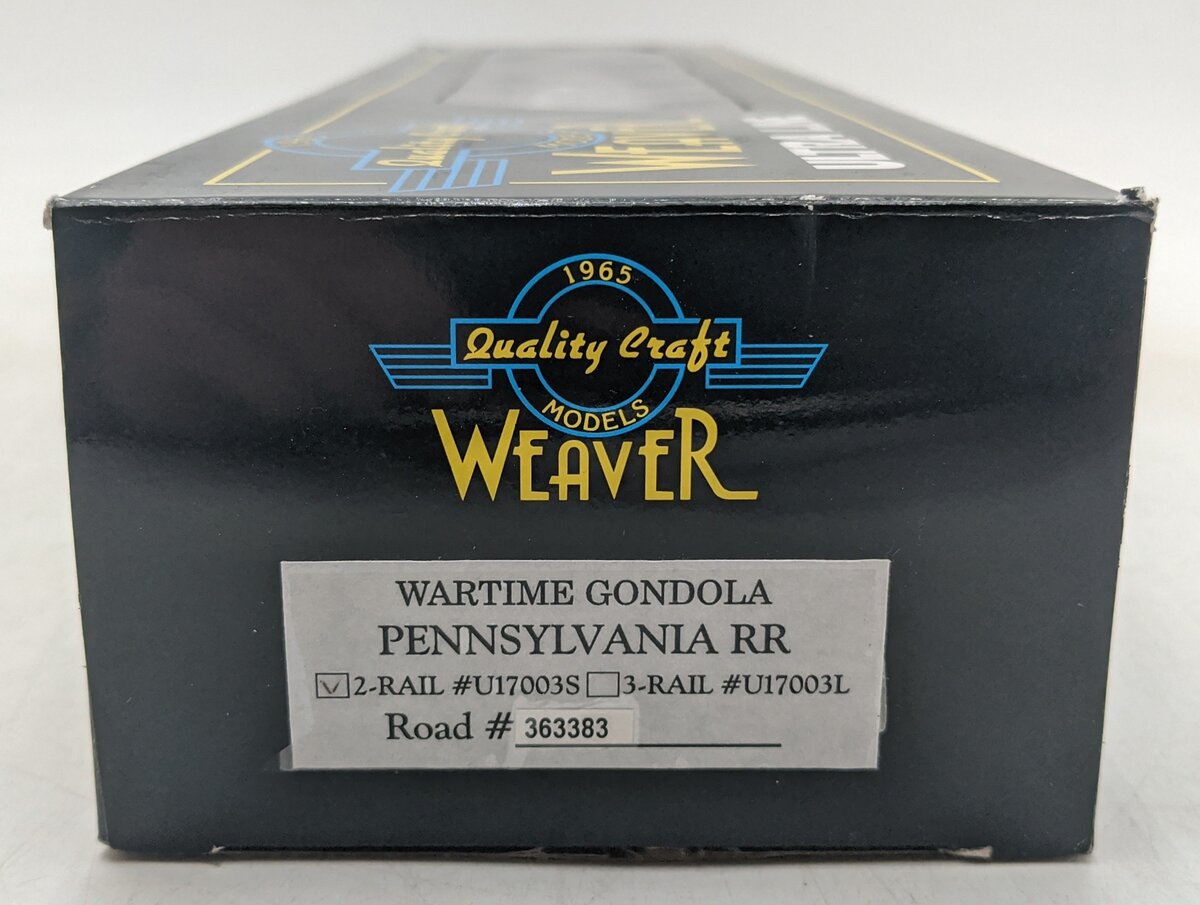 Weaver U17003L O Pennsylvania Railroad Wartime Gondola #363383 (3-Rail) EX/Box