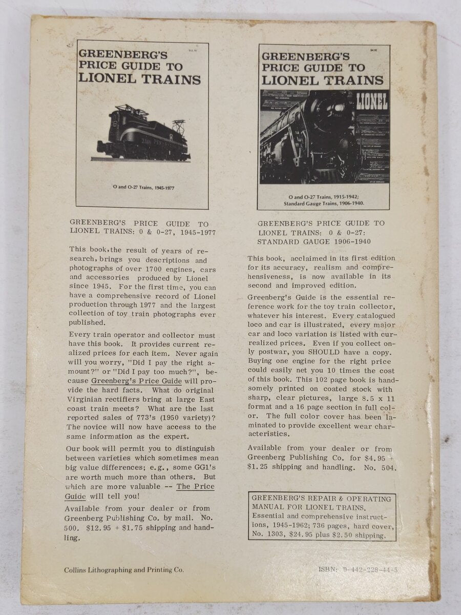 Greenberg's Operating Instructions With Layout Plans For Lionel Trains Paperback VG