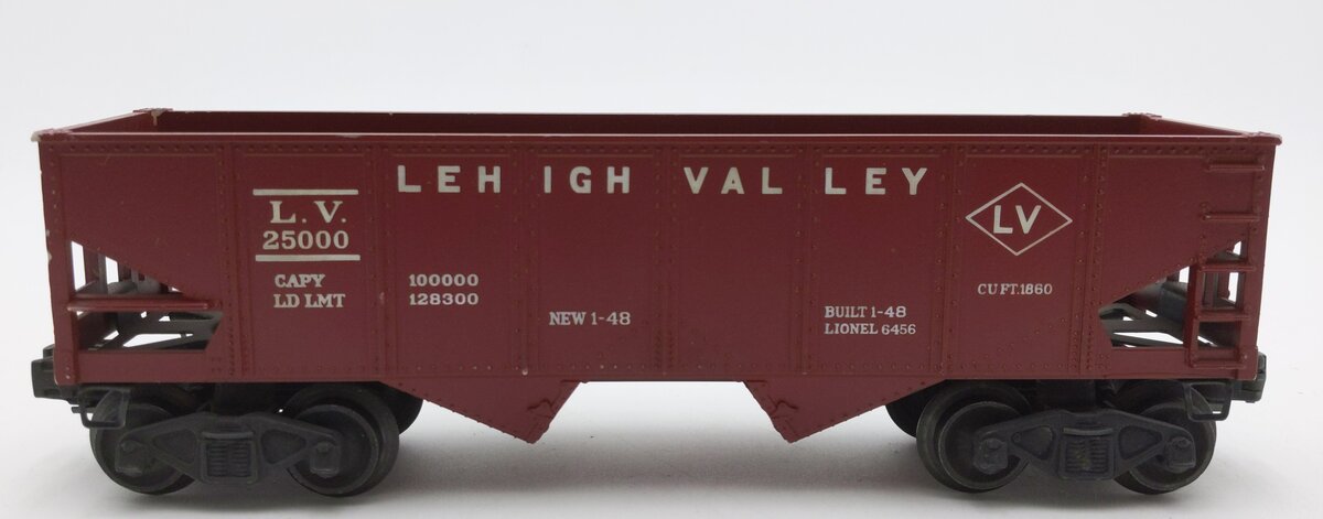 Lionel 6456 Vintage O Lehigh Valley Maroon 2-Bay Hopper Car #25000 EX