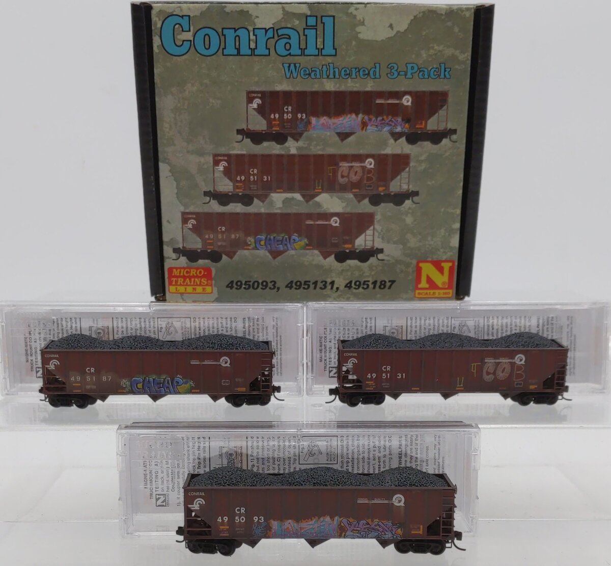 Micro-Trains 98305103 N Conrail Weathered 100-Ton 3-Bay Open Hoppers (Set of 3) NIB