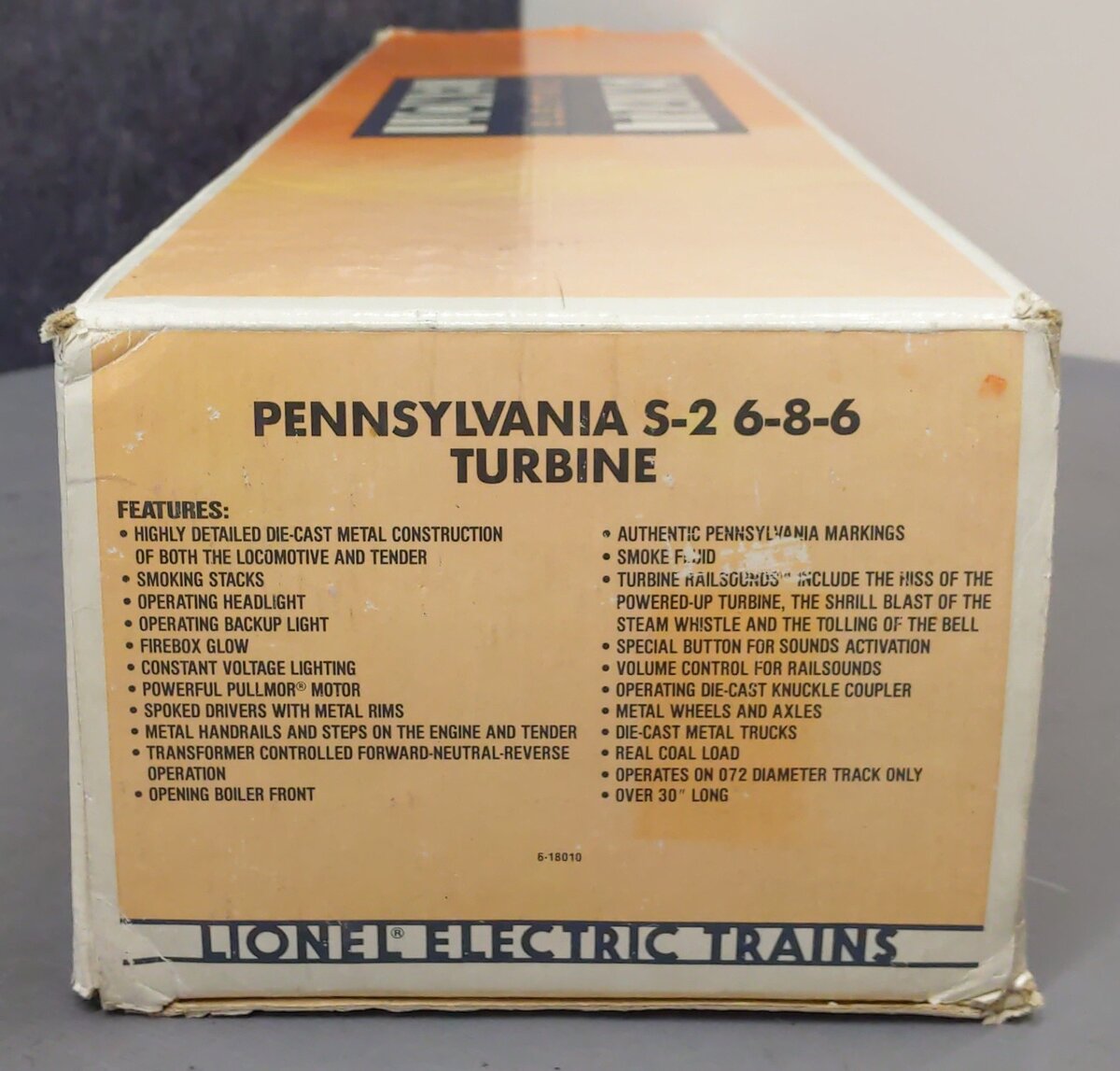 Lionel 6-18010 O PRR 6-8-6 Turbine Steam Locomotive & Tender with RS #6200 VG/Box