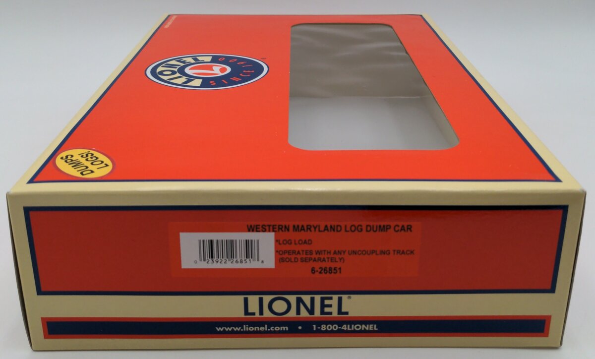 Lionel 6-26851 O Gauge Western Maryland Log Dump Car LN/Box