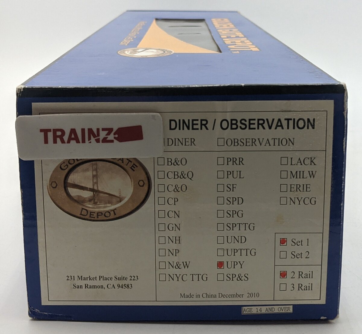 Golden Gate Depot O Scale 2-Rail Union Pacific Diner Passenger Car 