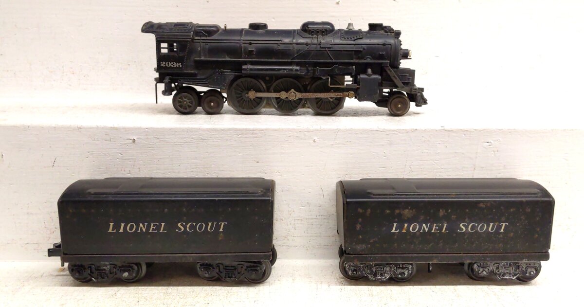Lionel O Gauge Vintage Steam Locomotive & Tenders: 2036, 1001T [3] VG