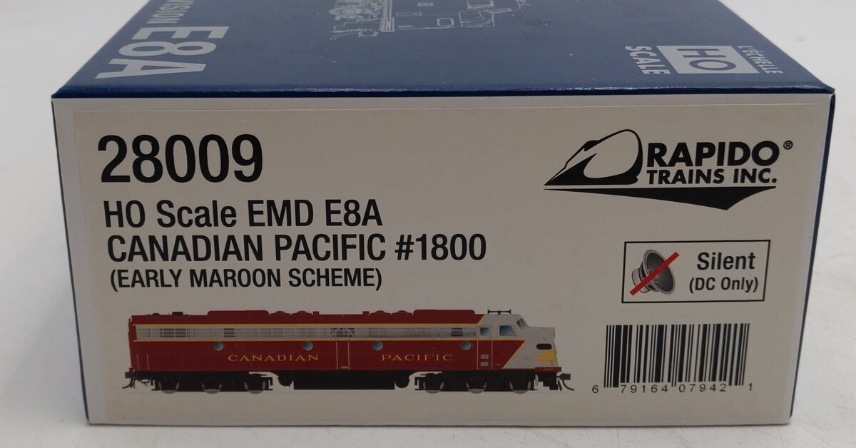 Rapido Trains 28009 HO CP Early Maroon EMD E8A Diesel Locomotive DC #1800