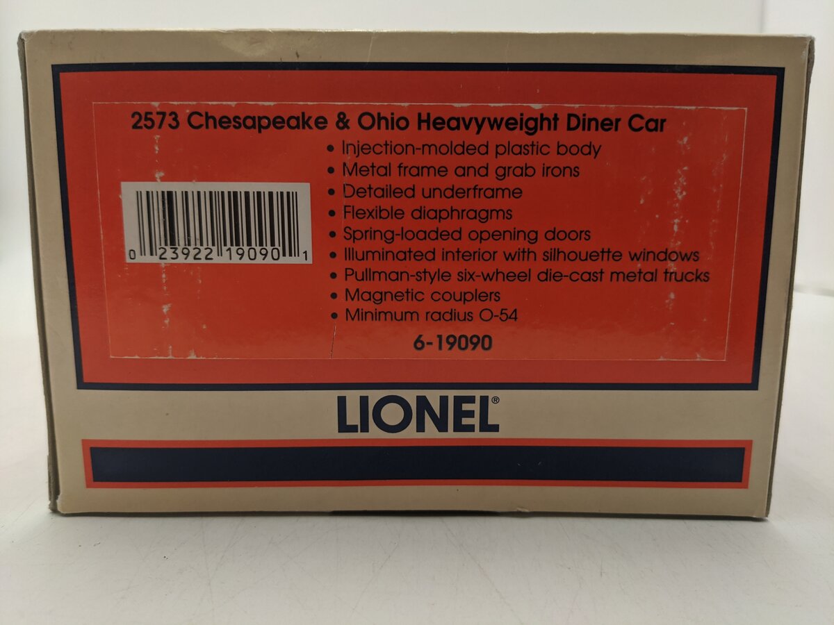 Lionel 6-19090 O Gauge Chesapeake & Ohio Heavyweight Diner Car EX/Box