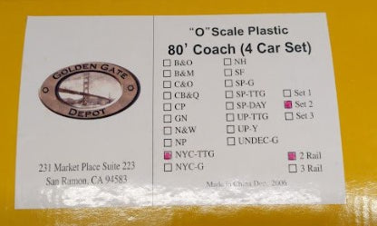 Golden Gate Depot O Scale Plastic NYC 2-Tone Gray 80' 4-Car Coach Set (2Rail) EX/Box