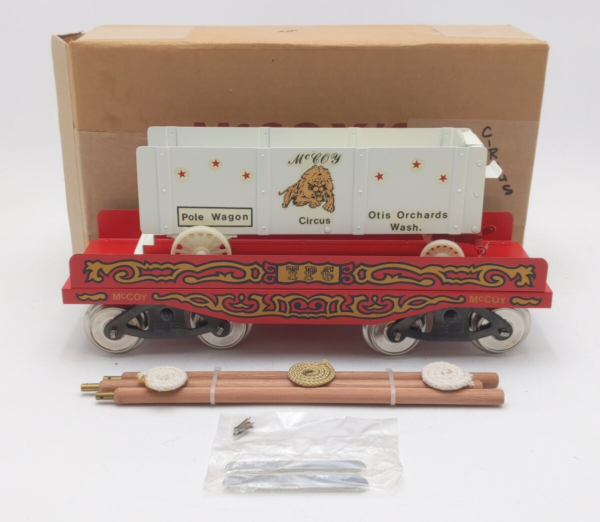 McCoy 256 Standard Gauge TPC Circus Flatcar with Lion Pole Wagon EX/Box