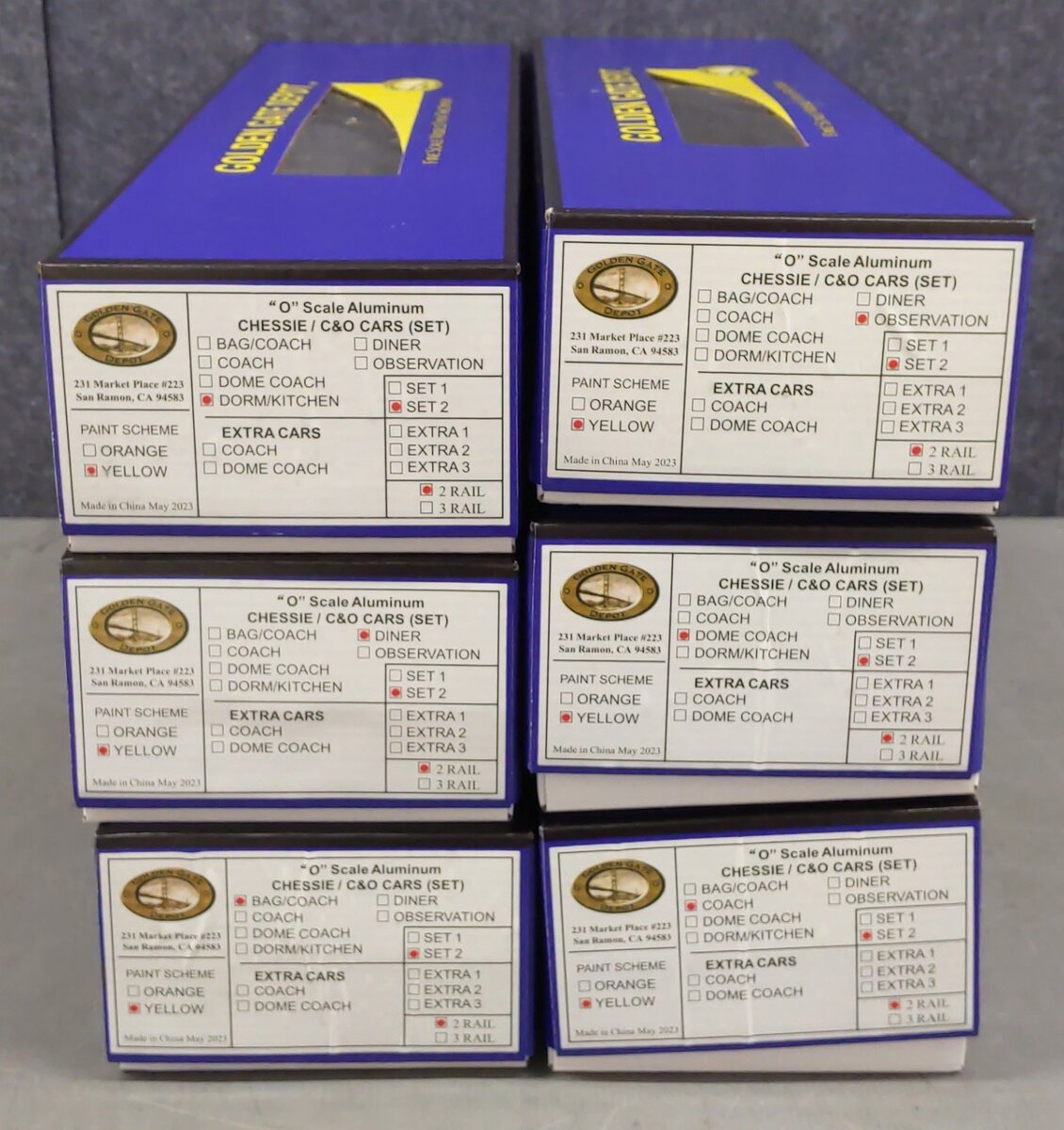 Golden Gate Depot O Aluminum C&O/Chessie Passenger Cars (Set of 6) - 2-Rail LN/Box