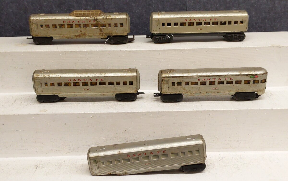 Marx Vintage O Scale Santa Fe Prewar Passenger Cars [5] VG