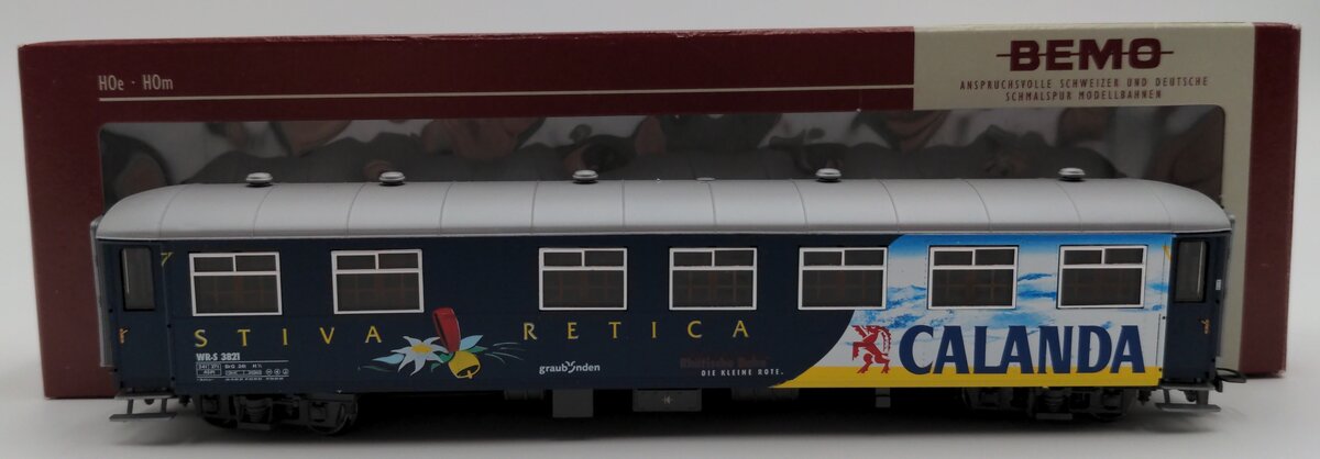 Bemo 3262 161 HOm Scale RhB Calanda Stiva Retica Coach Car #3821 LN/Box