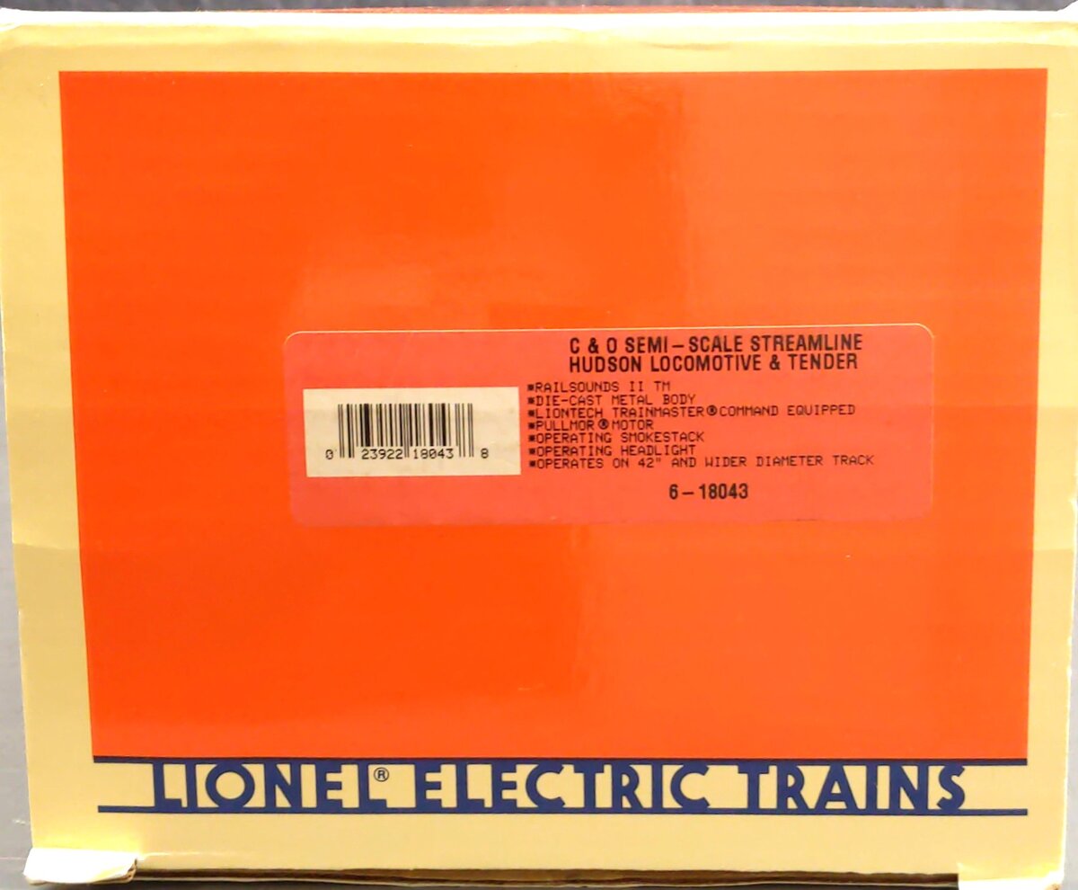 Lionel 6-18043 O Chesapeake & Ohio Streamlined Hudson & Tender #490 with RSII EX/Box