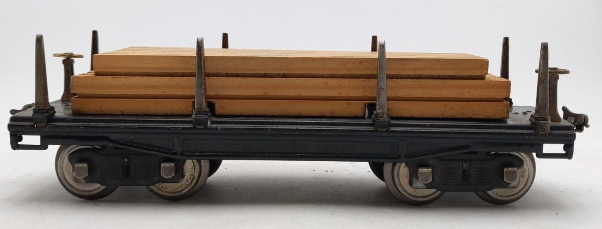 MTH 10-1072 Standard Gauge 211 Black Tinplate Flat Car with Load VG