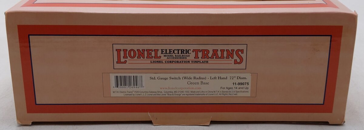 MTH 11-99075 Standard Gauge Tinplate Green 72 Inch Remote LH Switch EX/Box