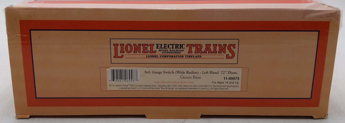 MTH 11-99075 Standard Gauge Tinplate Green 72 Inch Remote LH Switch EX/Box