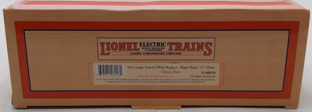MTH 11-99074 Standard Gauge Tinplate Green 72 Inch Remote RH Switch EX/Box