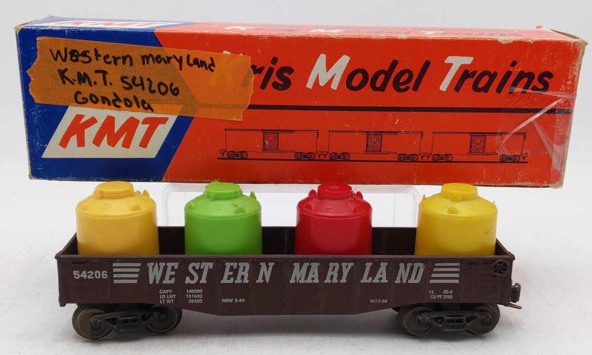 KMT 54206 O Scale Western Maryland Gondola w/ Custom Cannisters EX