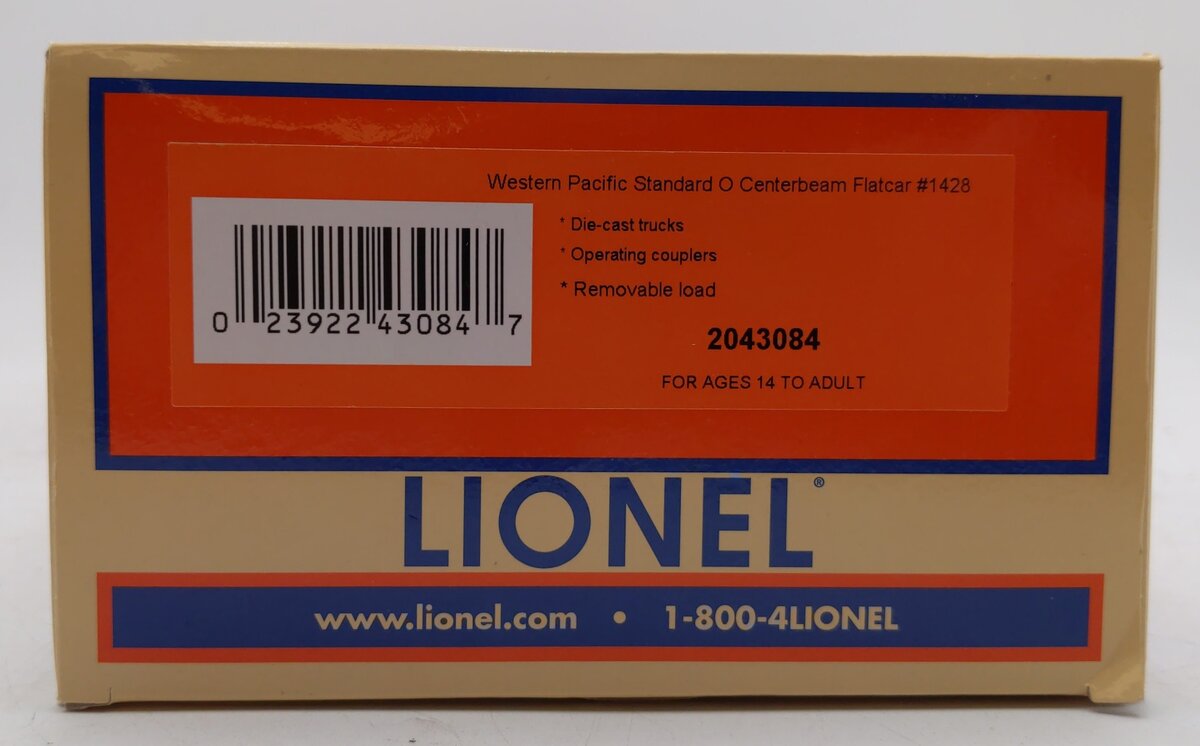 Lionel 2043084 O Western Pacific Centerbeam Flatcar #1428 EX/Box