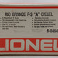 Lionel 6-8464 O Gauge Rio Grande F3 A Powered Diesel Locomotive #8464 VG/Box