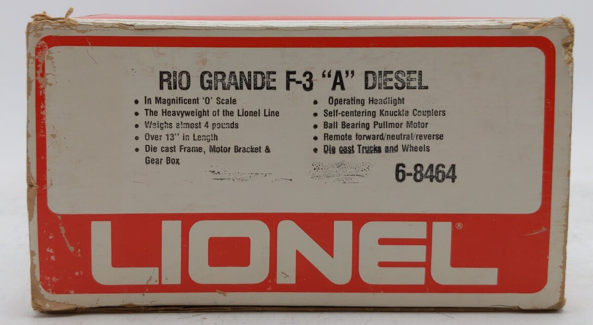 Lionel 6-8464 O Gauge Rio Grande F3 A Powered Diesel Locomotive #8464 VG/Box