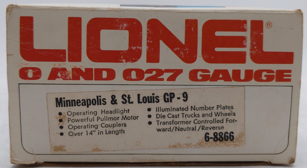 Lionel 6-8866 O Gauge Minneapolis and St. Louis GP-9 Powered Diesel Locomotive VG/Box