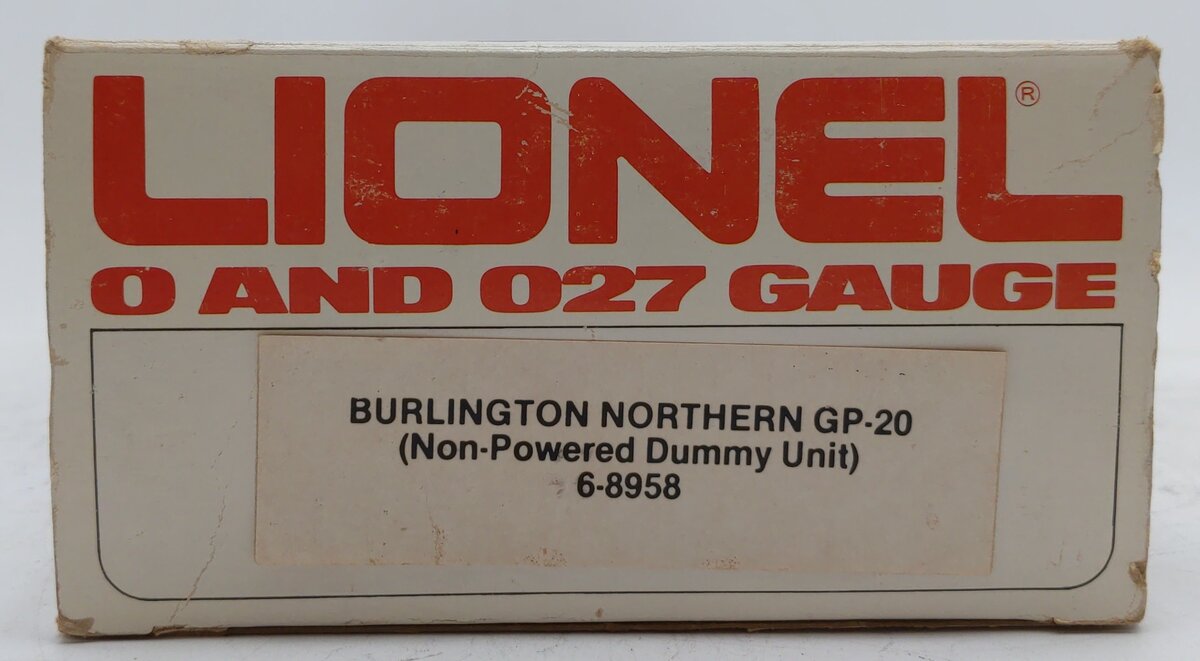 Lionel 6-8958 O Burlington Northern GP20 Dummy Diesel Locomotive #8958 VG/Box