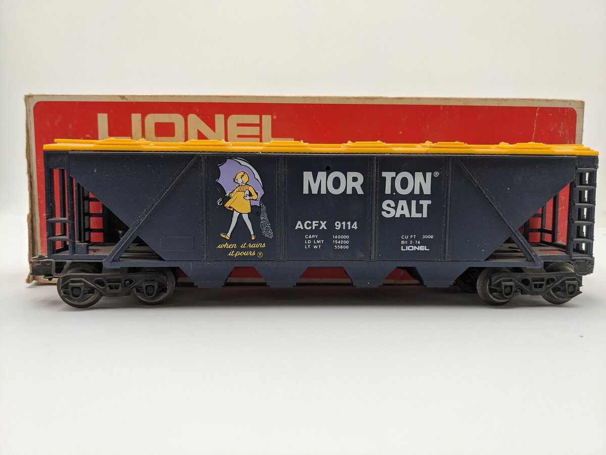 Lionel 6-9114 O Gauge Morton Salt Covered 4-Bay Hopper EX/Box