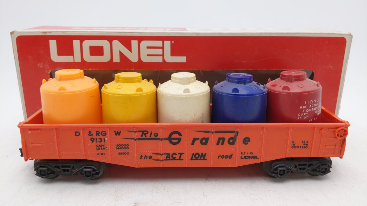 Lionel 6-9131 O Gauge Denver and Rio Grande Western Long Gondola with Cannisters EX/Box