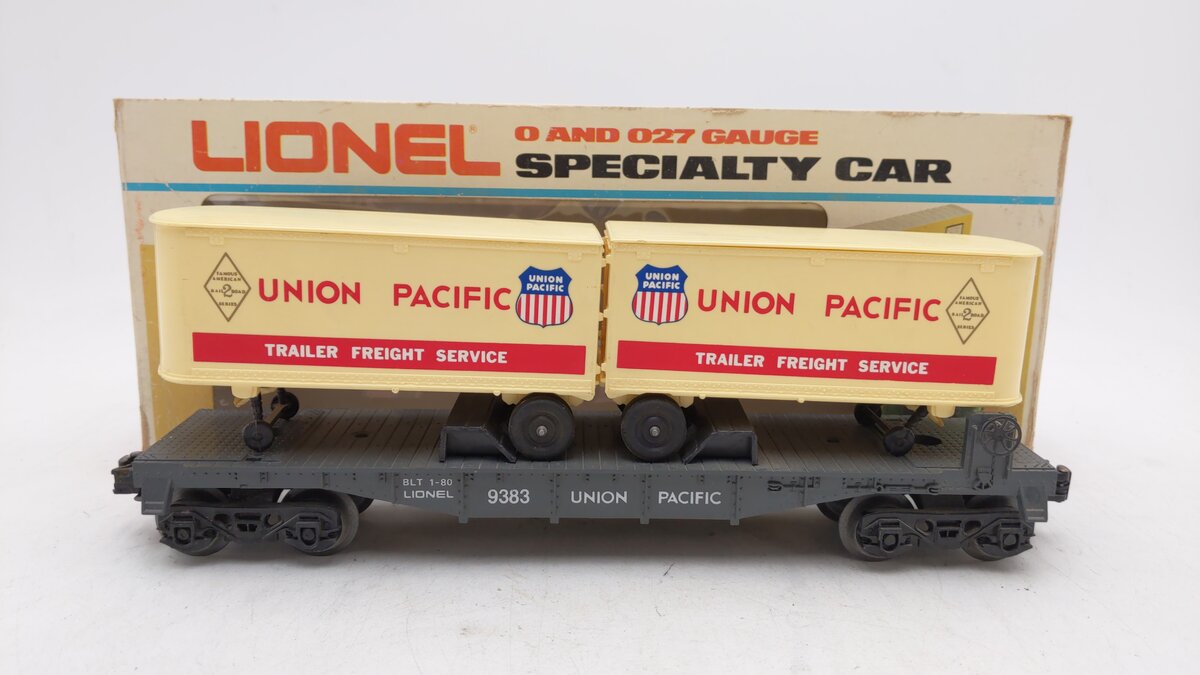Lionel 6-9383 O Gauge Union Pacific FAR Piggyback Flatcar w/ Trailers EX/Box
