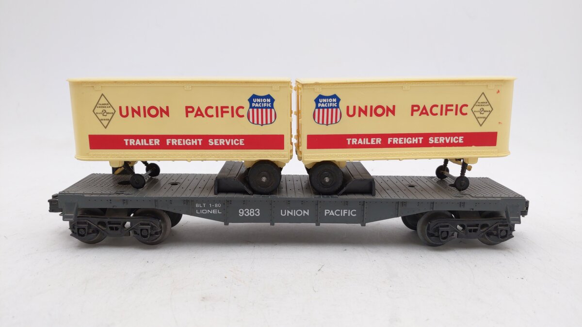 Lionel 6-9383 O Gauge Union Pacific FAR Piggyback Flatcar w/ Trailers EX/Box