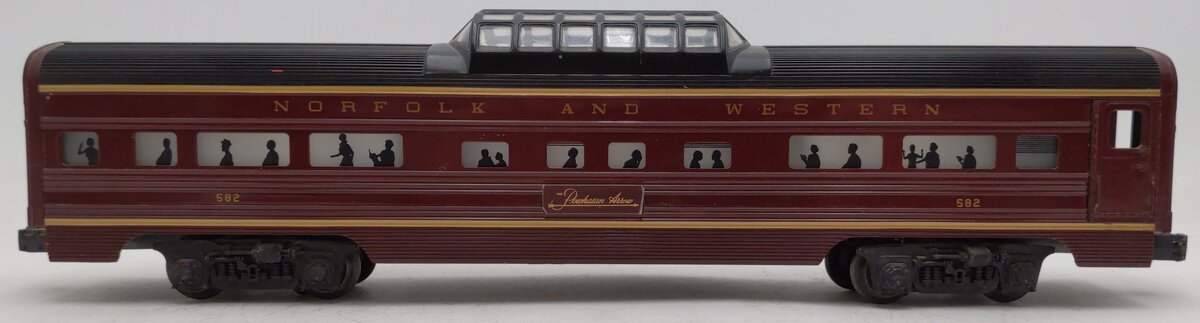 Lionel 6-9567 O Gauge Norfolk & Western Aluminum Vista Dome Car #582 VG