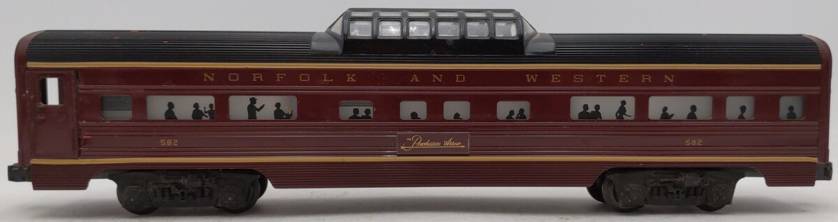 Lionel 6-9567 O Gauge Norfolk & Western Aluminum Vista Dome Car #582 VG