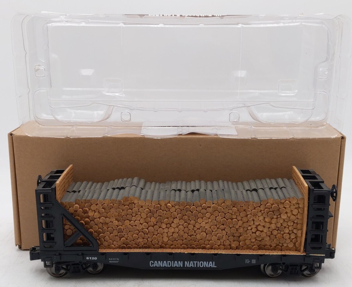Menards 279-3434 O Canadian National Flatcar w/ Log Load #6120 LN/Box