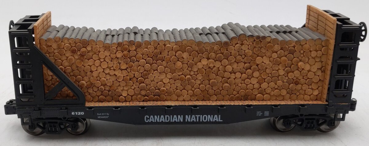 Menards 279-3434 O Canadian National Flatcar w/ Log Load #6120 LN/Box