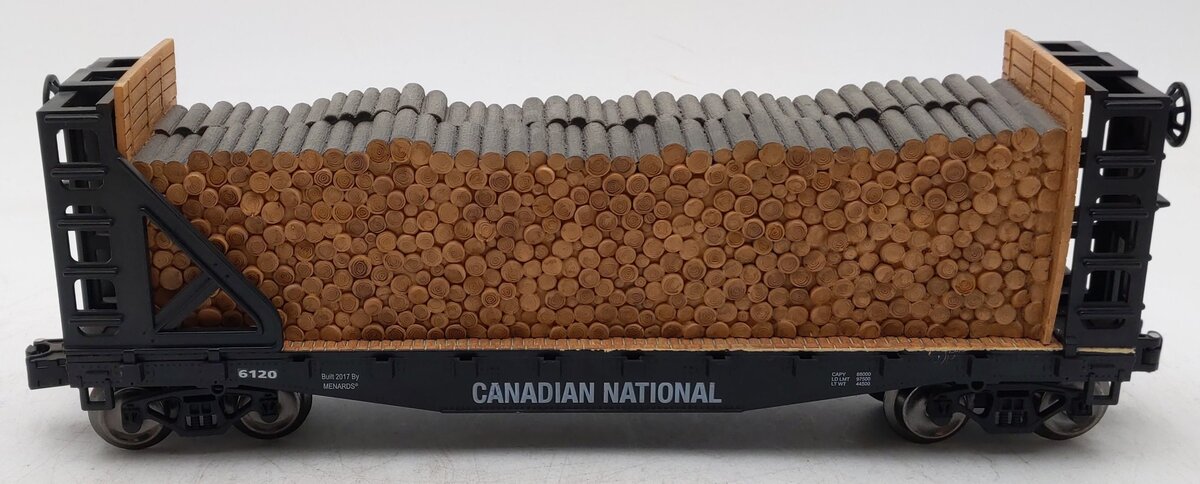Menards 279-3434 O Canadian National Flatcar w/ Log Load #6120 LN/Box