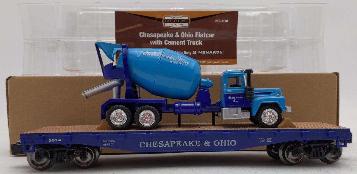 Menards 279-3178 O Gauge C&O Flatcar w/ Cement Truck #5614 EX/Box