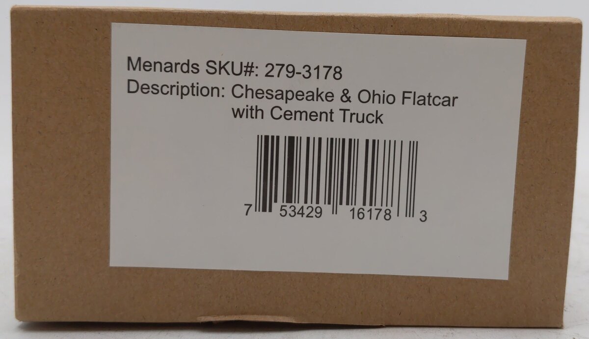 Menards 279-3178 O Gauge C&O Flatcar w/ Cement Truck #5614 EX/Box