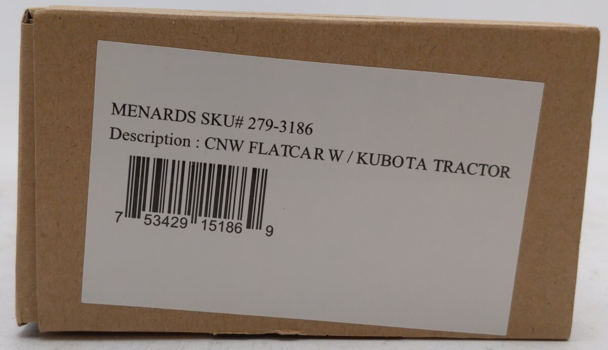 Menards 279-3186 O Chicago & North Western Flatcar with Kubota Tractor #5798 EX/Box