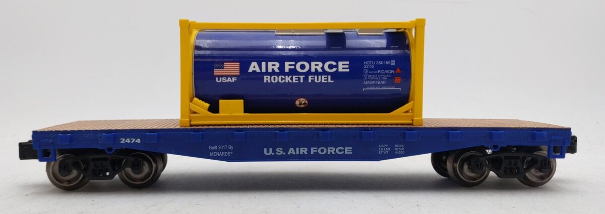 Menards 279-3187 O Gauge US Army Flatcar w/ Jet Fuel Container #2474 EX/Box