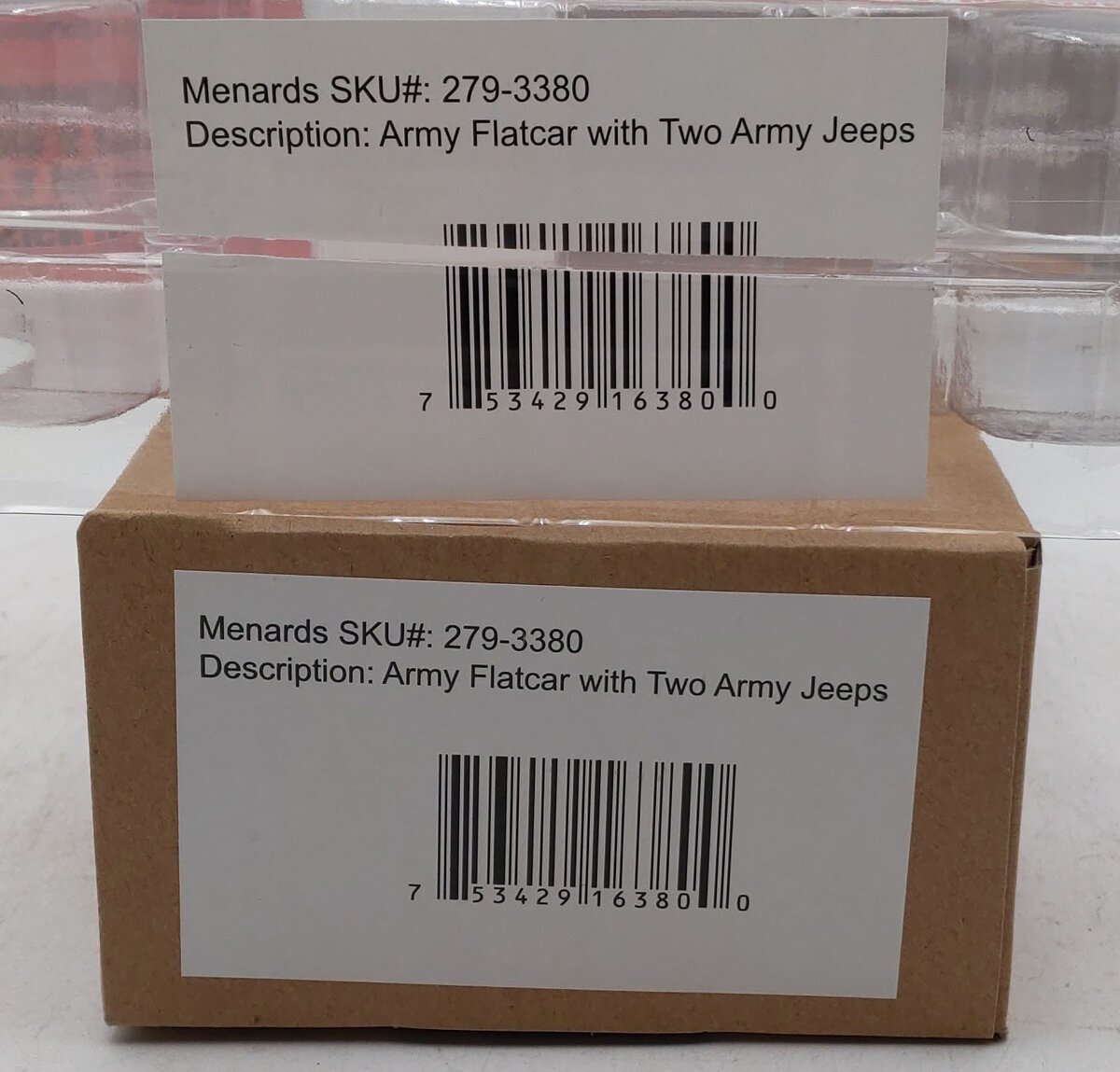Menards 279-3380 O Army Flatcar w/ Two Jeeps #10636 EX/Box