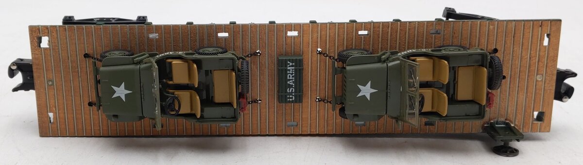 Menards 279-3380 O Army Flatcar w/ Two Jeeps #10636 EX/Box