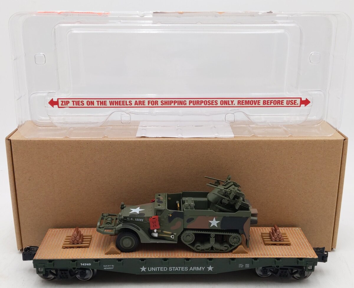 Menards 279-3384 O Gauge Army Flatcar w/ Half Track #14749 LN/Box