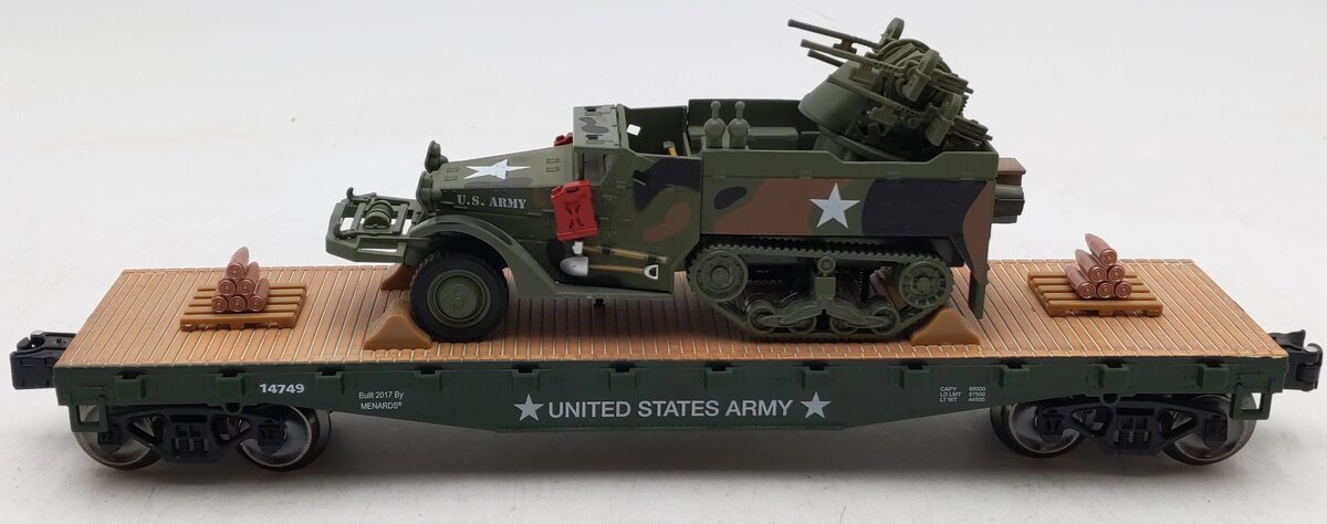 Menards 279-3384 O Gauge Army Flatcar w/ Half Track #14749 LN/Box