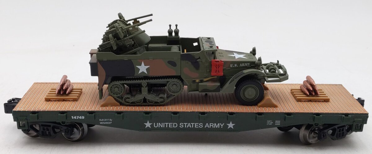 Menards 279-3384 O Gauge Army Flatcar w/ Half Track #14749 LN/Box