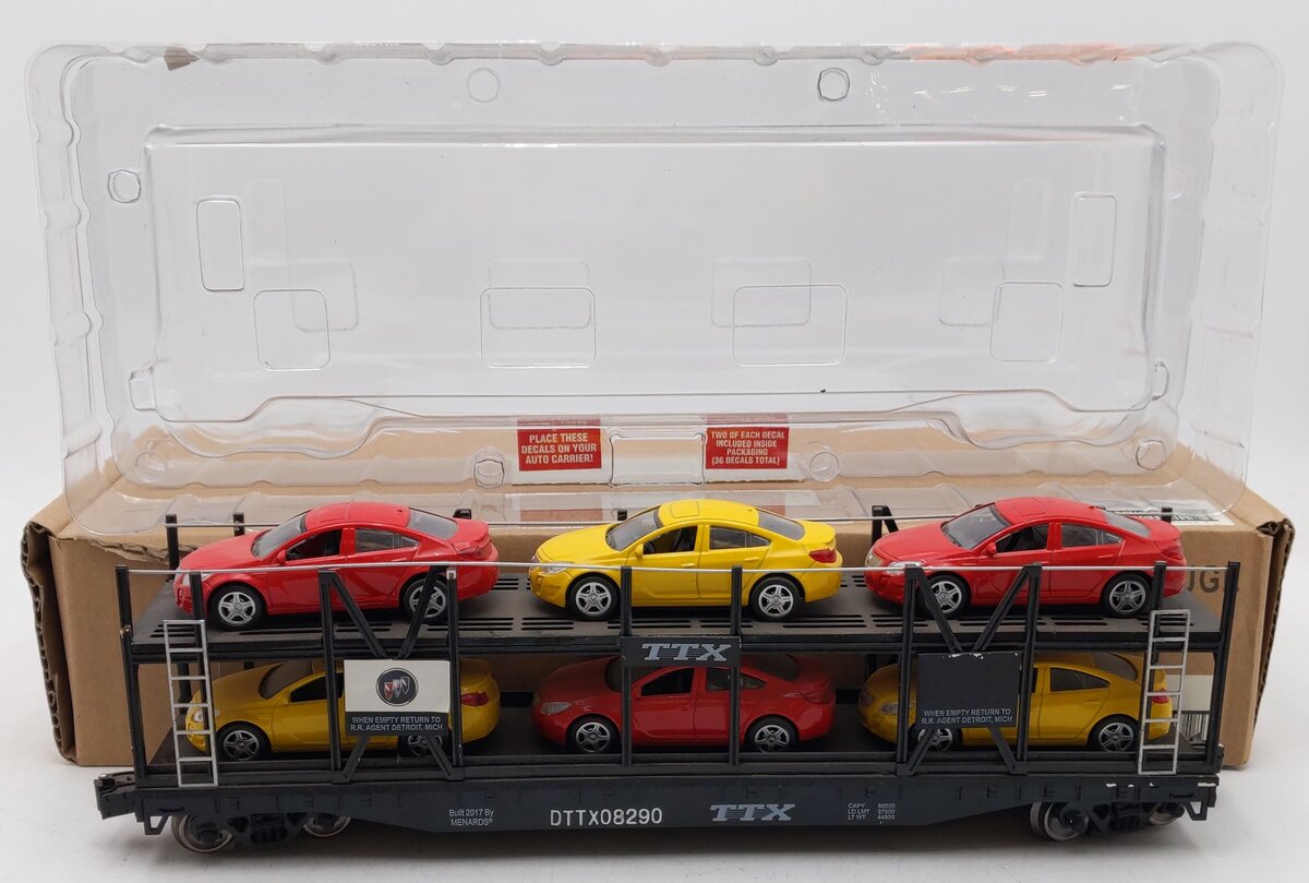 Menards 279-3912 O TXX Auto Carrier w/ Six Cars DTTX #08290 VG/Box