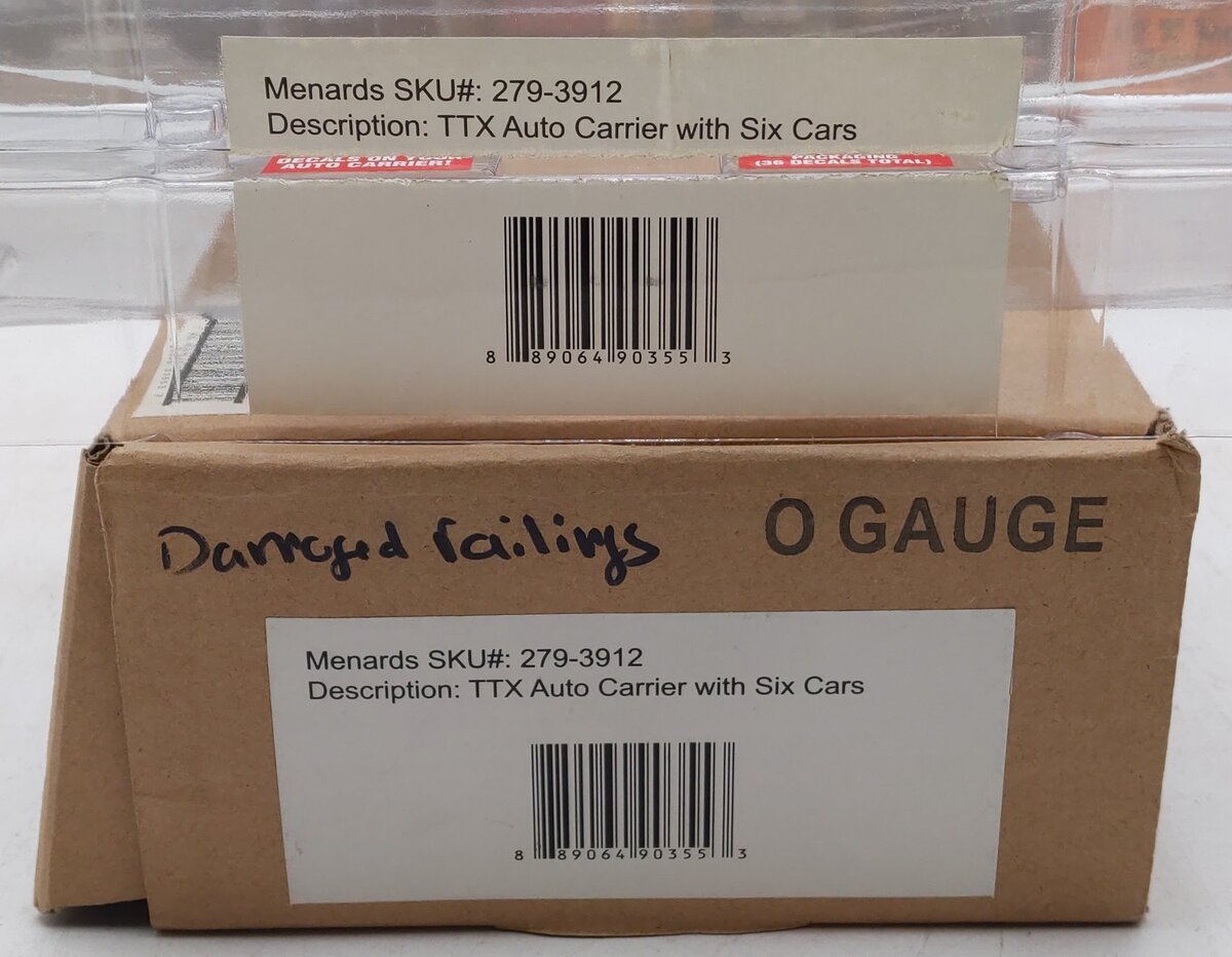 Menards 279-3912 O TXX Auto Carrier w/ Six Cars DTTX #08290 VG/Box