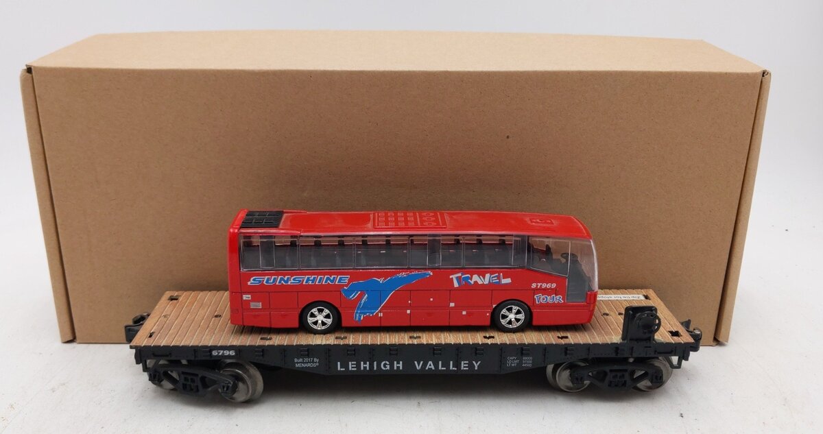 Menards 279-3844 O Lehigh Valley Flatcar w/ Travel Bus EX/Box